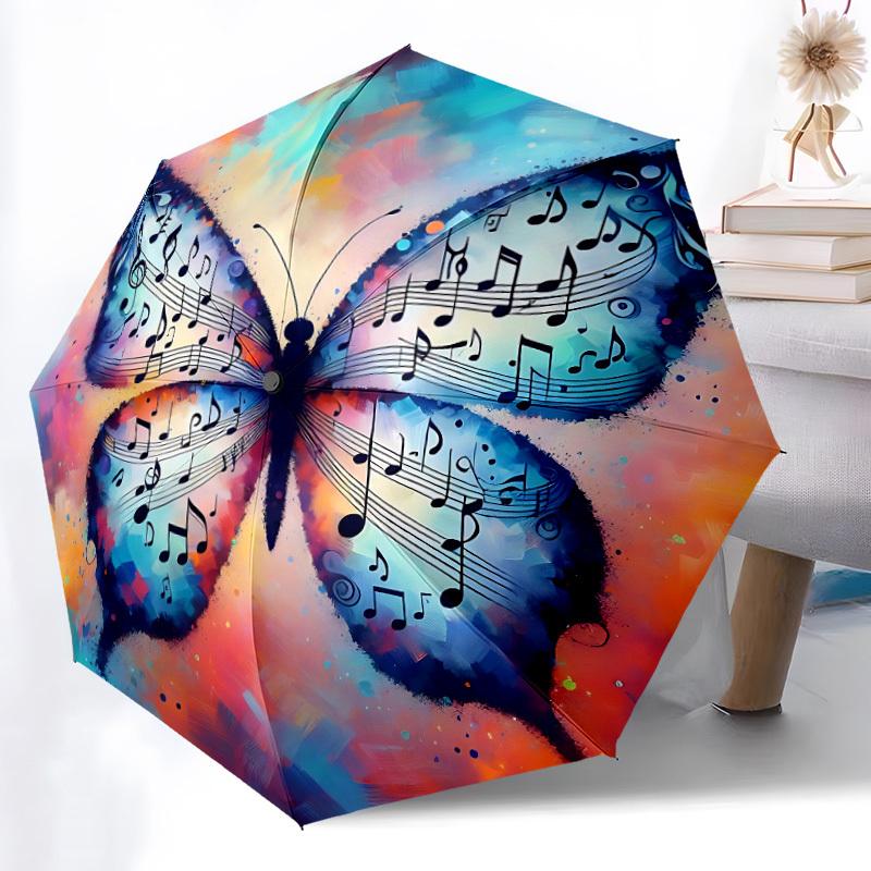 1pc Music Butterfly Automatic Folding Umbrella - Compact 8-Rib Design, Durable Plastic & Iron, Lightweight for Outdoor Daily Use111