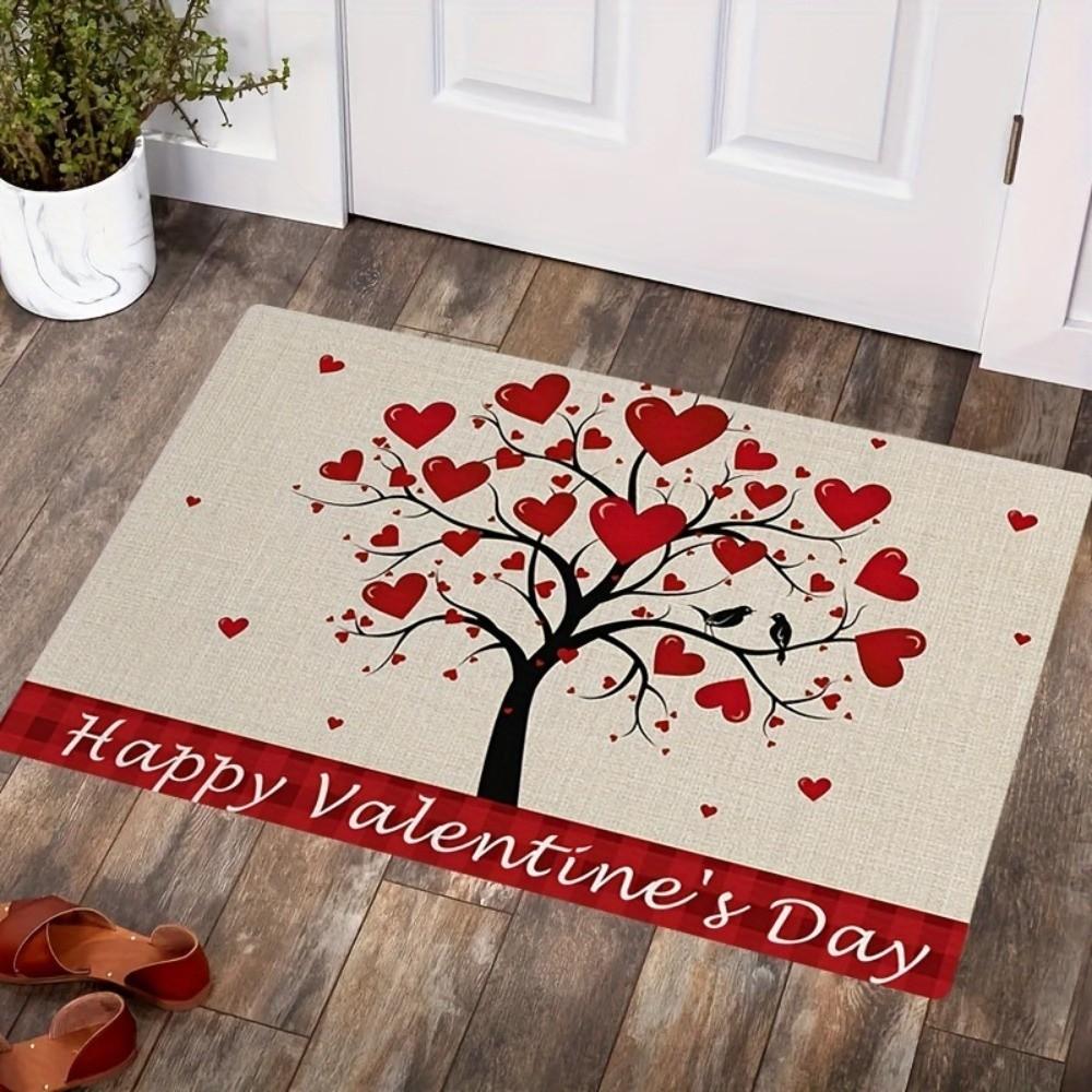Weaving Texture Valentine Day Floor Mat Soft Quick Dry Romantic Heart Anti Slip Mat Beautiful Convenient Rose Door Mat Entryway
