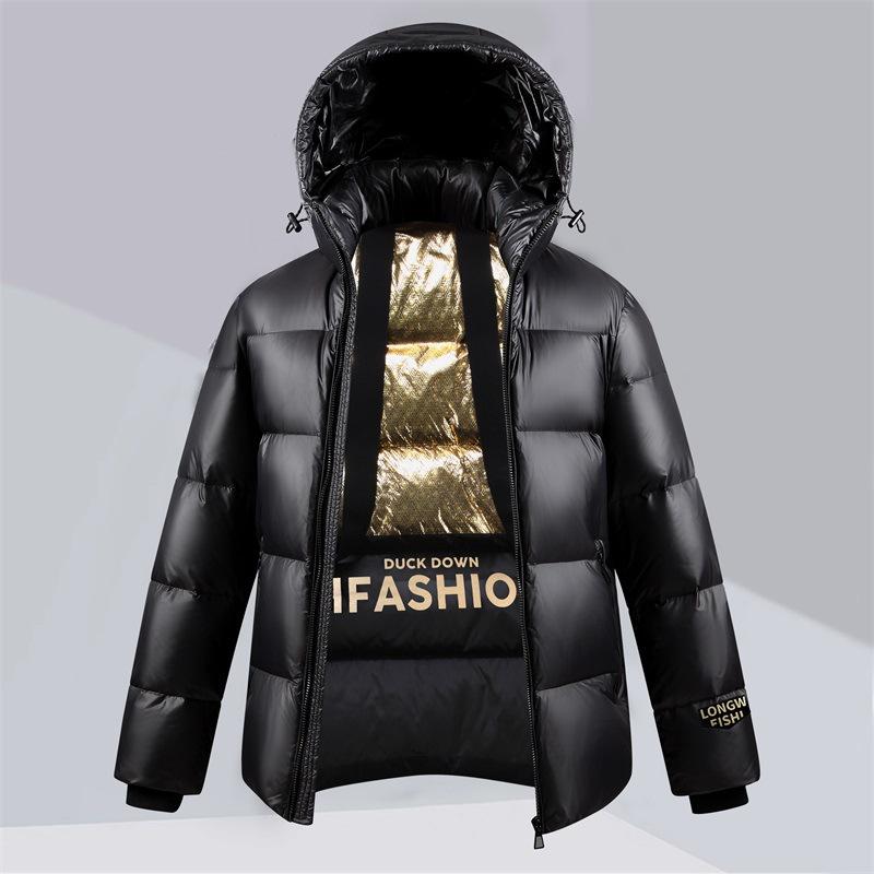 

2025 New Black Gold Short Down Jacket for Men and Women Glossy High Version Winter Warm and Thickened Couple Jacket 3XL чорний