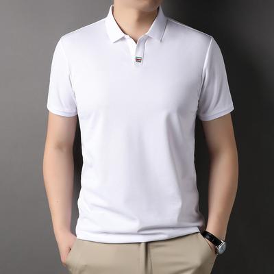 Mulberry Silk Short-sleeved T-shirt Men's Business Casual Thin Top Light Mature Solid Color Work Wear White Polo Shirt