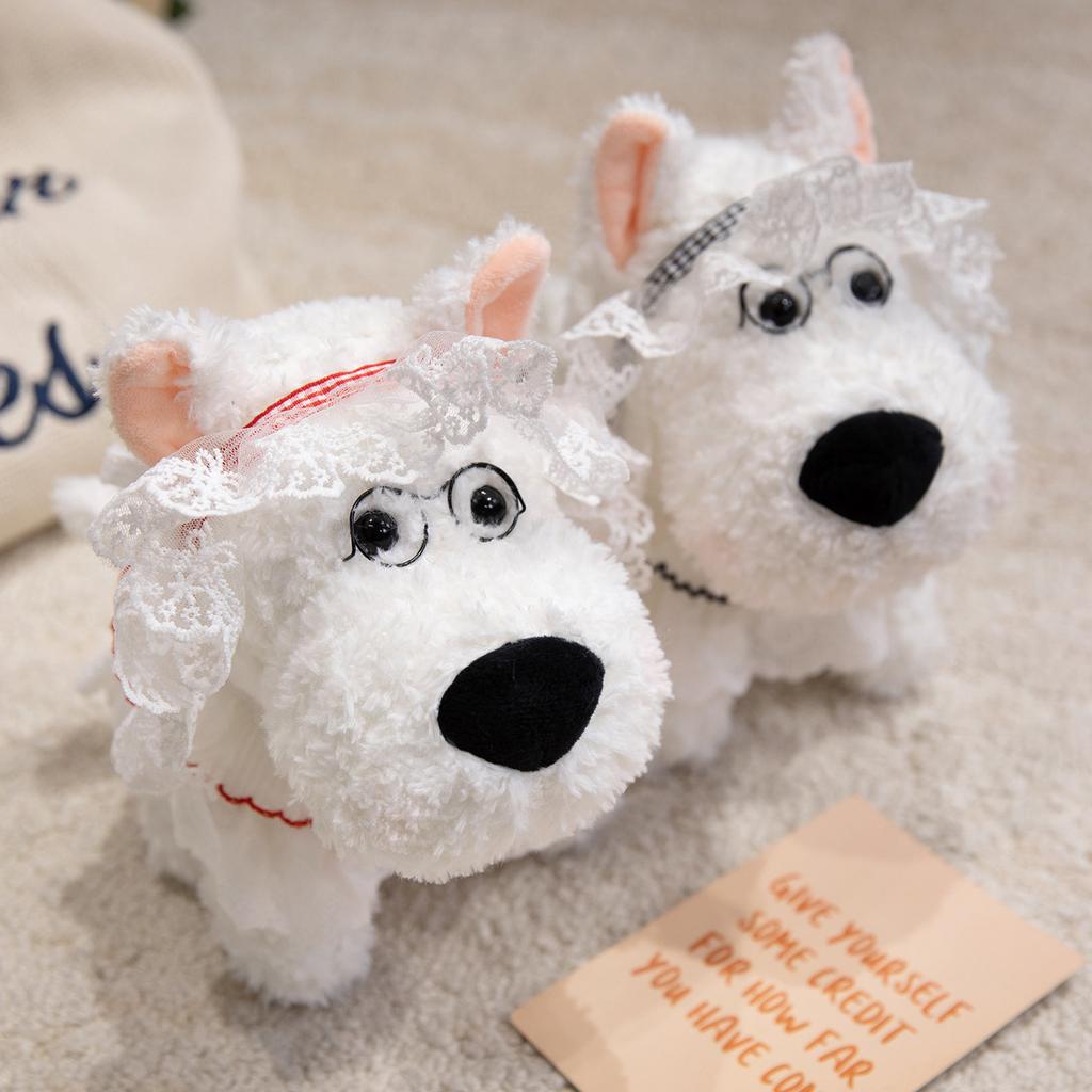 23cm Cartoon Cute West Highland Plush Doll High Quality Rainbow Hat Bow Dress up Dog Plush Toy Home Decoration For Children
