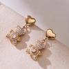 Qiong Yao Full Diamond Bear Pendant & Bamboo Joint Earring Bracelet Necklace Set - Non-fading.