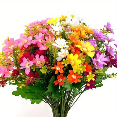 10 Bundles Fake Flowers Daisies Artificial Bouquets for Outdoors Silk Faux Wild Flowers Daisy with Stems for Outdoors Table Centerpieces Cemetery