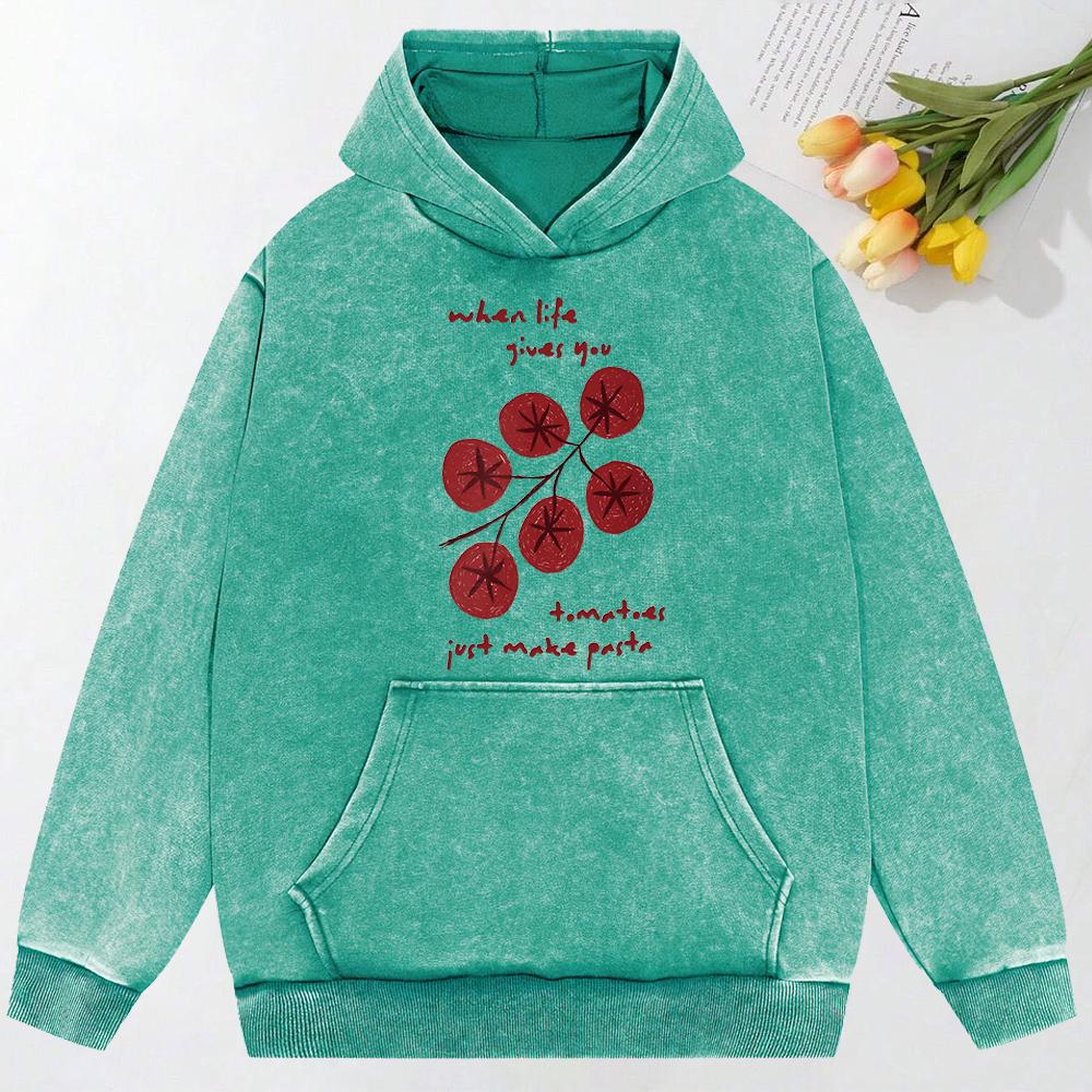 Cartoon Tomatoes Creative Print Female Washed Clothes Cotton Hoodies Pocket Loose Sweatshirt Casual Multicolor Hoody
