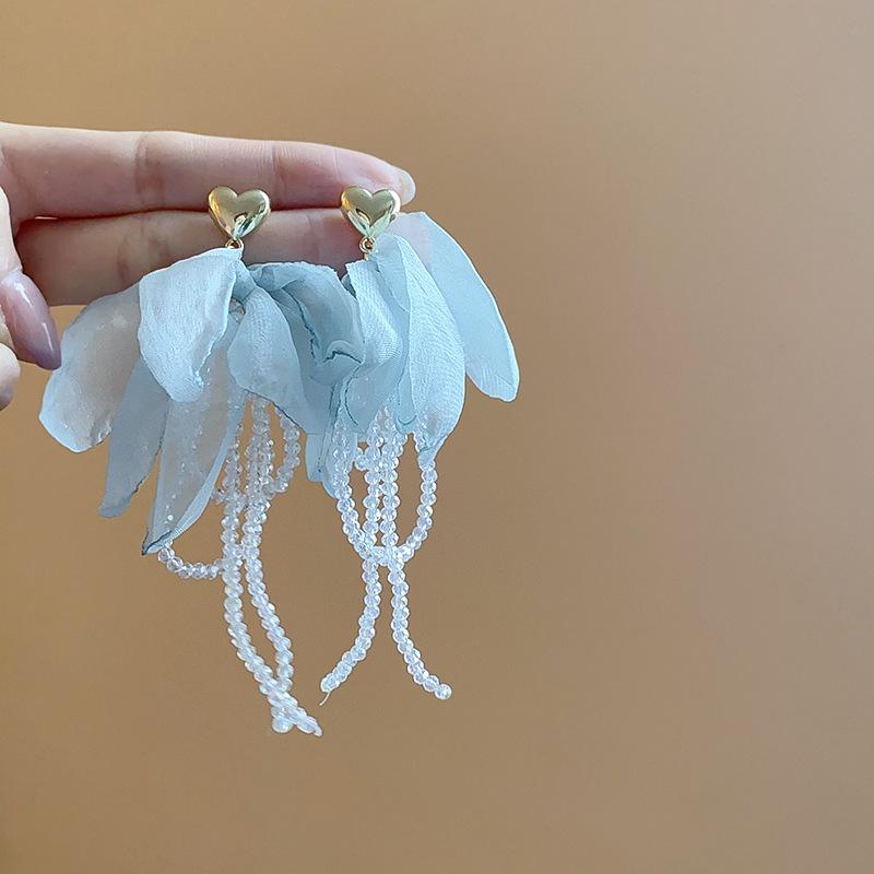 Super fairy pink flower love fringed earrings versatile temperament earrings light luxury earrings women