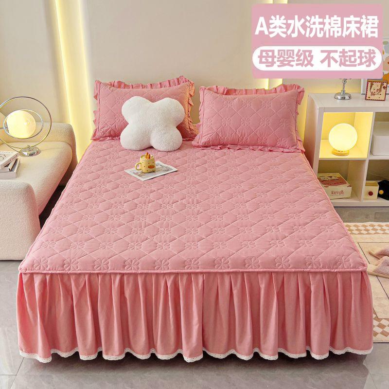 Cotton Quilted Bed Skirt With Elastic Hem Anti-Slip Mattress Protector Baby Safe A-Grade Bedding