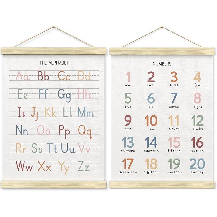 BONETAT Numbers alphabet poster for Nursery Toddlers, Play Room Wall Decor, ABC Wall Chart, Wall Hanging Decor for Toddler Playroom Decor Kids Wall