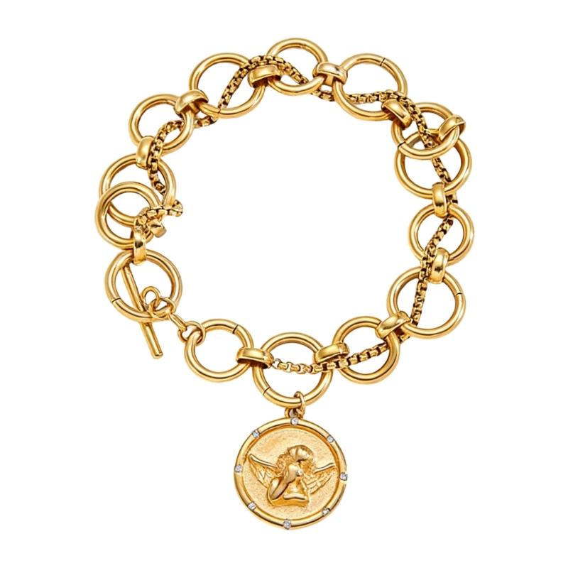 Elegant Round Coin Charm Bracelet Adjustable Length Round Coin Charm Wristband For Women Fashion Jewelry Accessory