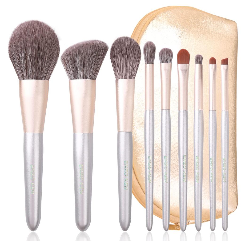 Natural Gray Squirrel Hair Makeup Brush Set by ENZO Professional Makeup Brush Set with Unique Face and Eyeshadow Beauty Brush Set with Gold Contour