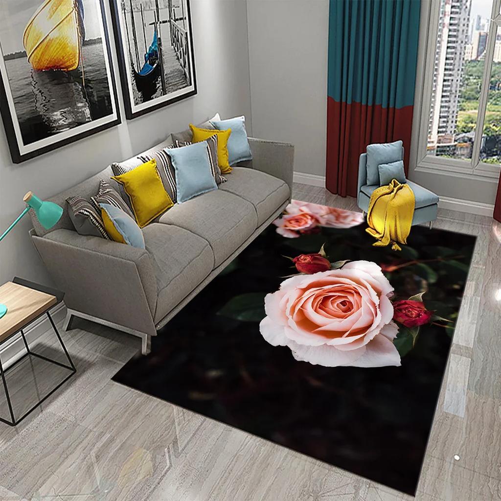 Red Rose Romantic Flower Carpet Soft Floral Rugs for Bedroom Living Room Valentine Decorative Area Mats