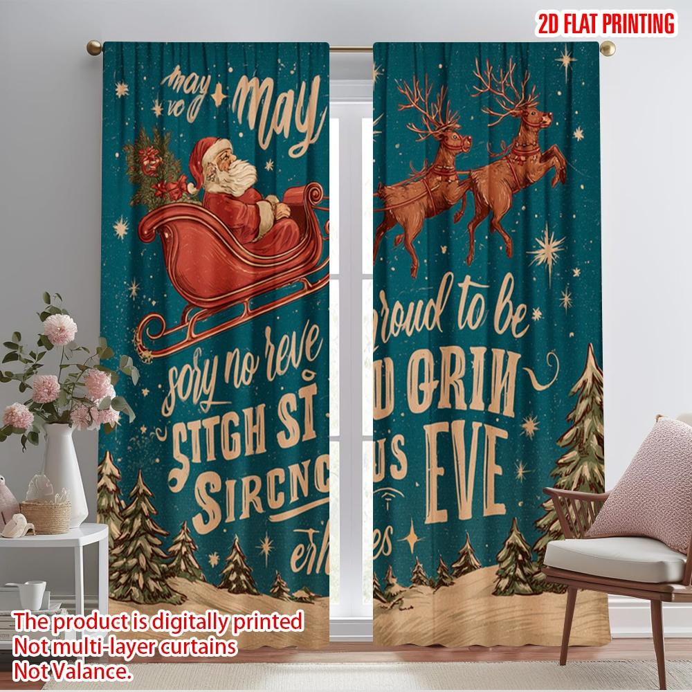 

2pcs,2D plane printing Print Curtains Santa Sleigh & Snowflakes Polyester Woven (without rod) All Seasons for Living Room, 52.50×116.00 CM 2pcs