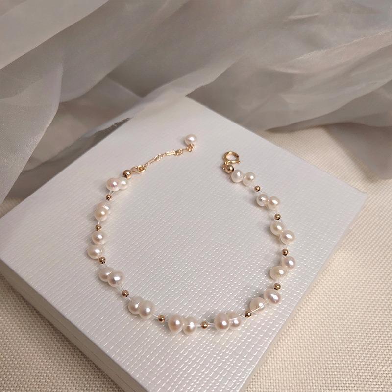 Freshwater Pearl Fish String Weaving Patterned Small Pearl Hand Chain Design Bracelet