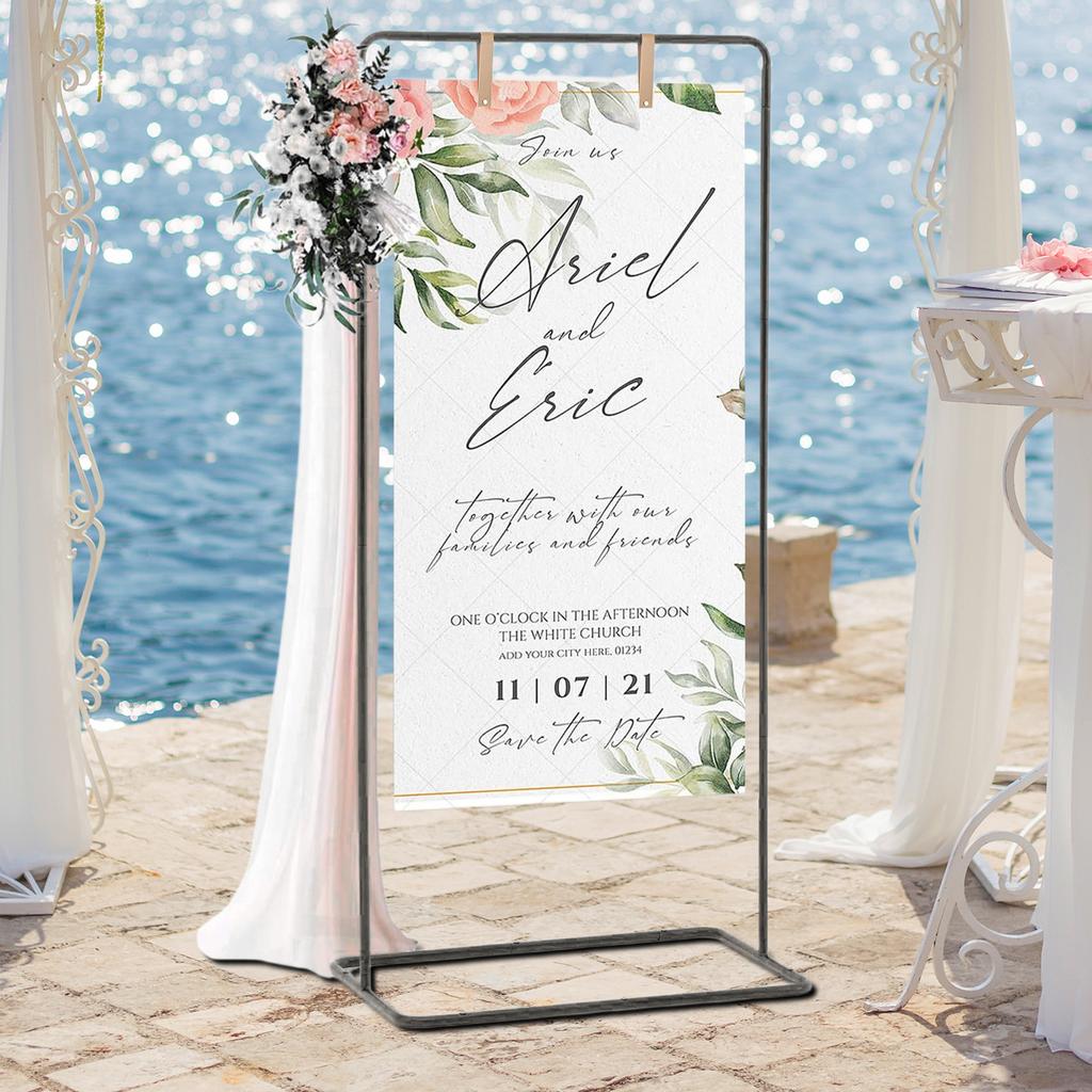 Wedding Sign Display Stand with 2 Leather Hanging Straps Wedding Welcome Sign Stand for Party Baby Shower Graduation Ceremony