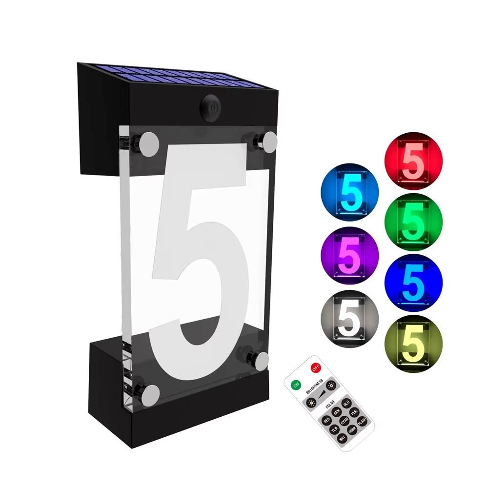 3D Acrylic Solar Powered House Number Sign Outdoor Address Plaque Lamp Home Driveway
