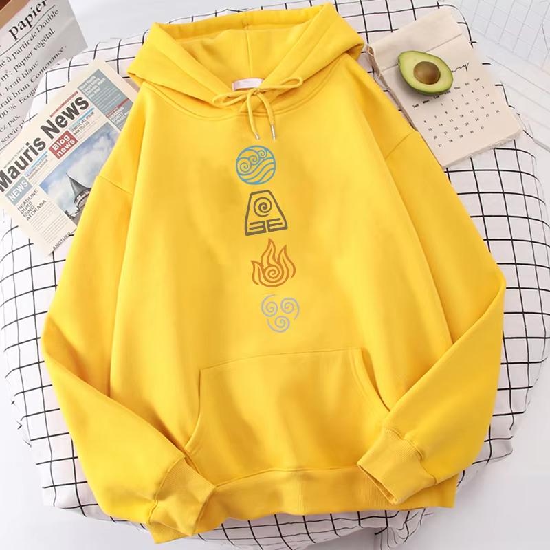 2025 Avatar The Last Airbender Hoodie Water Air Fire Earth Four Elements Print Black Anime Oversized Sweatshirts Harajuku Unisex