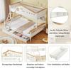 Double Layer Bed Bunk Bed Children with Color-Contrasting Safety Rail Two Drawers Mother Child Window Four-Step Inclined Ladder And Open