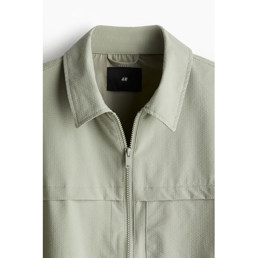 H M Waffle Texture Jacket Loose Fit pistacHio Green