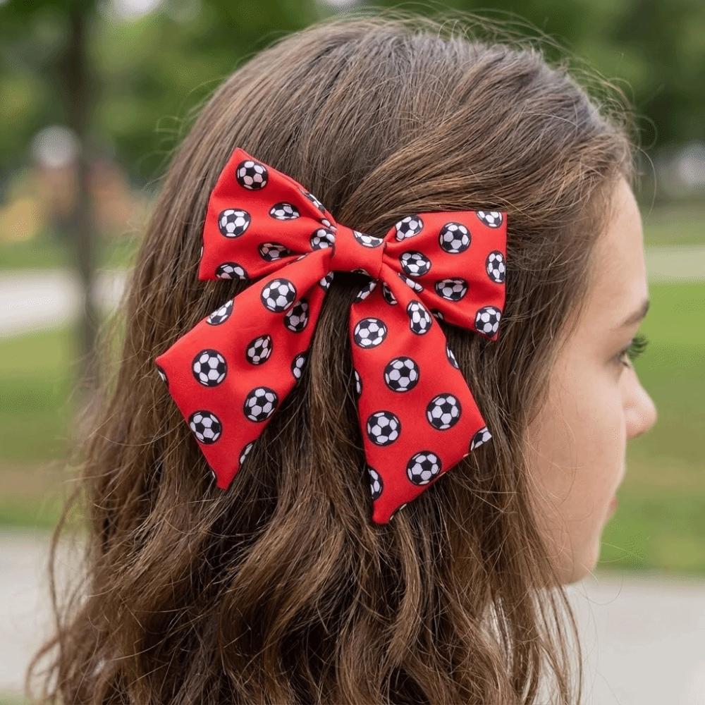 Colorful Football Pattern Bow Hair Clip Elastic Cute Fabric Ribbon Hair Rope Fashion Soft Fashion Hair Accessories Sports Events