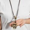 Western Styles Long Chain Necklace Artisanal Crafted Wax Cord Alloy Pendant Wooden Bead Accents Retro Fashion Accessory