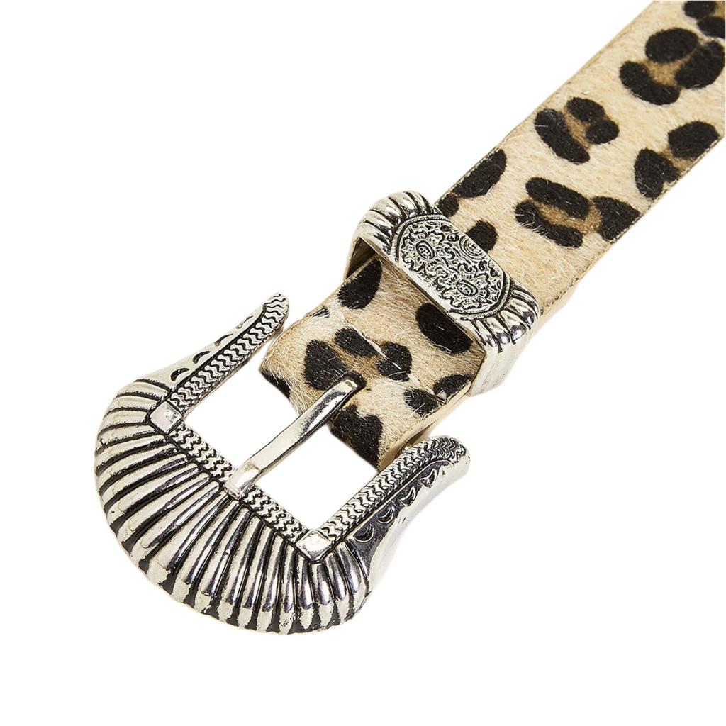 New Retro Carved Imitation Horsehair Leopard Print Fashionable Dopamine Western Buckle Belt for Women's Waist Belt