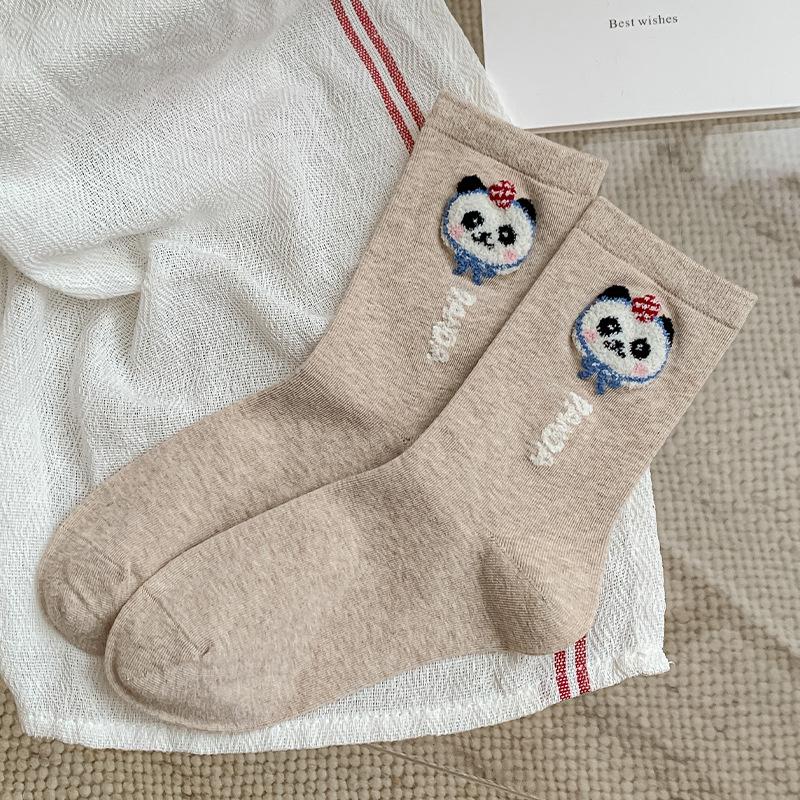 

Милые женские мультяшные носки до середины икры для женщин, плюшевые носки с мишками и горошком, сладкие бесшовные женские носки 1 pair