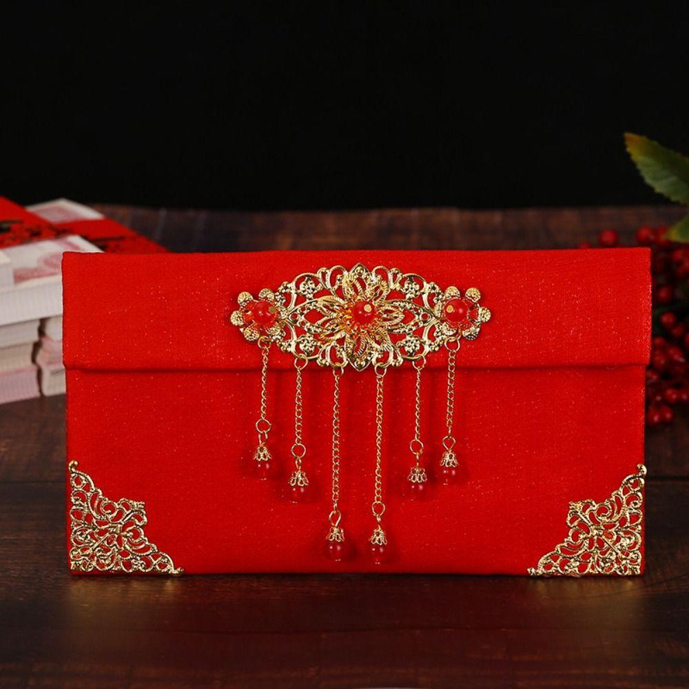

Elegance Lucky Money Bag Faux Silk Hongbao Texture Red Envelope Visiting Relatives horizontal B
