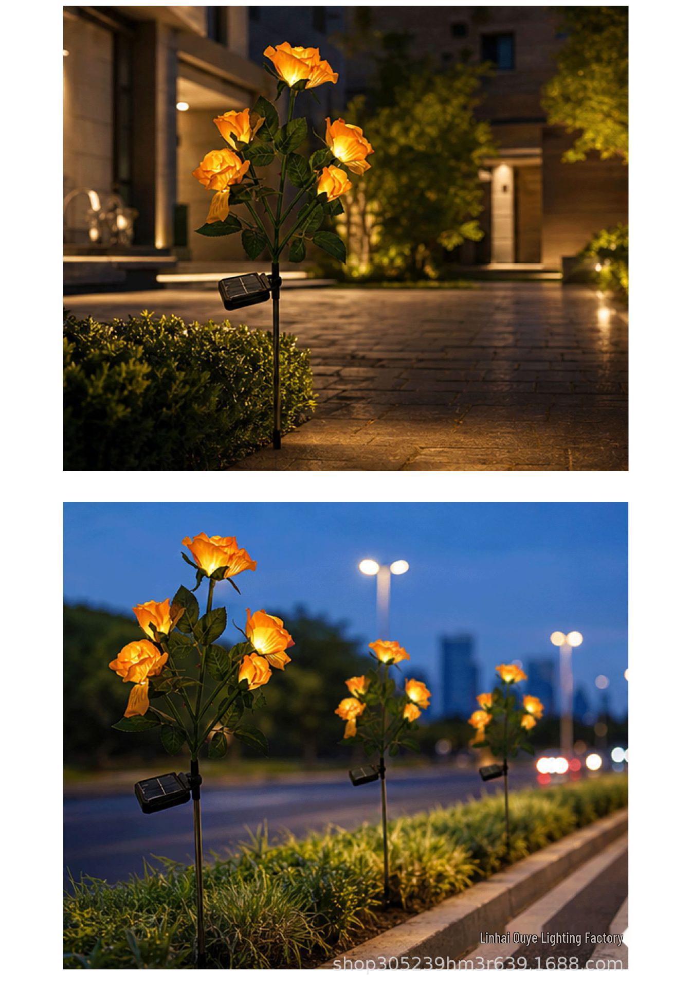 Outdoor Solar Rose Flower Garden Lamp - Rainproof Yard Decoration Orange Rose
