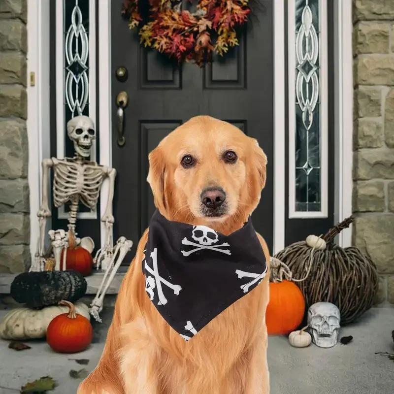 Halloween Dog Neck Towel Washable Halloween Dog Neck Wrap Spider And Skull Design Adjustable Pumpkin Triangle Scarf Easy-Clean