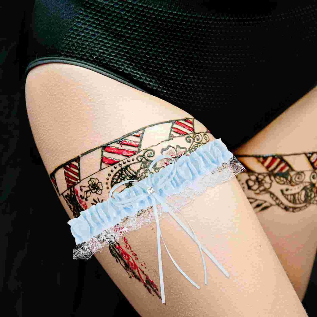 Bride for Wedding Day Cosplay Accessories European and American Bowknot Leg Lace Blue Ribbon Garters Women's