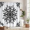 1Pc Black Floral Snowflake Pattern Shower Curtain - Polyester Fabric, Machine Washable, Suitable For Bathroom Decoration