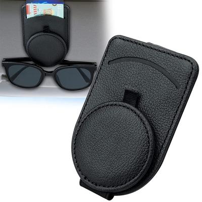 SAMCOS Car Storage Sunglasses Clip Car Glasses Clip Protect Glasses Card Storage Clip Leather Look Easy Installation (Black)