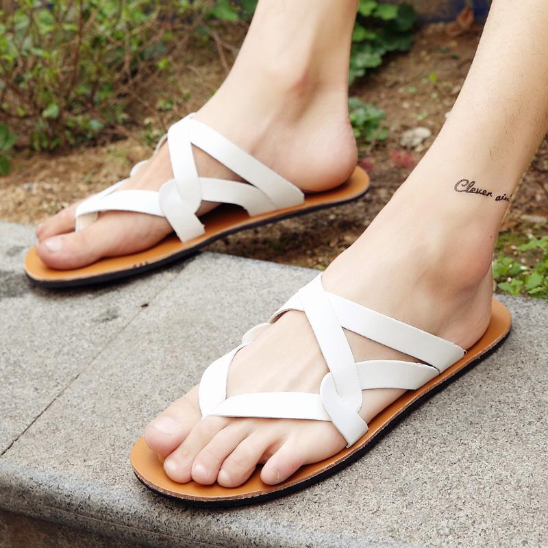 Fashion Lightweight Leather Fashion Flip Flops Men All-match Outdoor Classic Male Walking Shoes 2024 Luxury Summer Mens Slip on Shoes