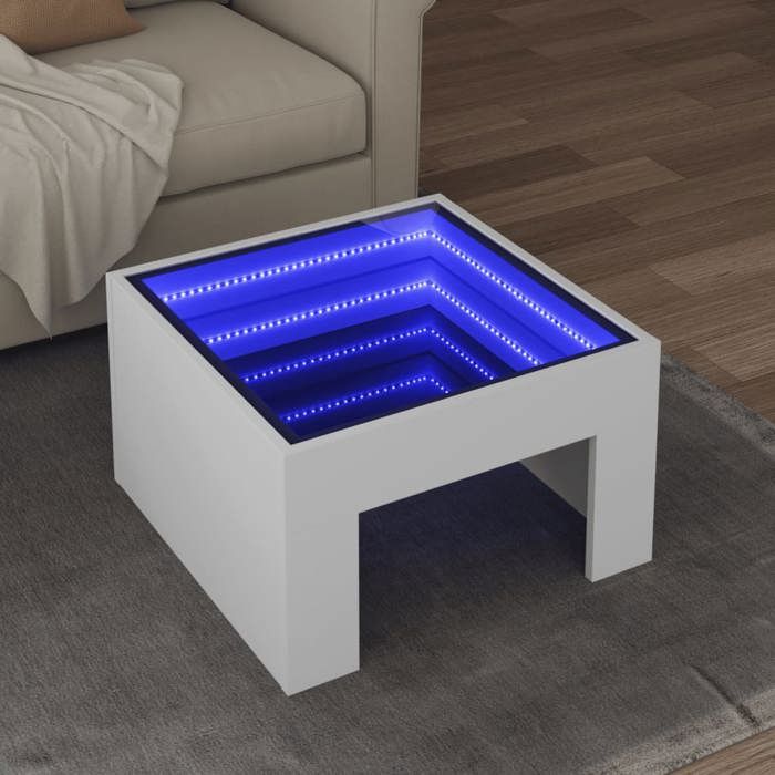 VidaXL Table basse avec LED infini blanc 50x50x30 cm, table d'appoint, table de salon, table latérale, bout de canapé, table 847602