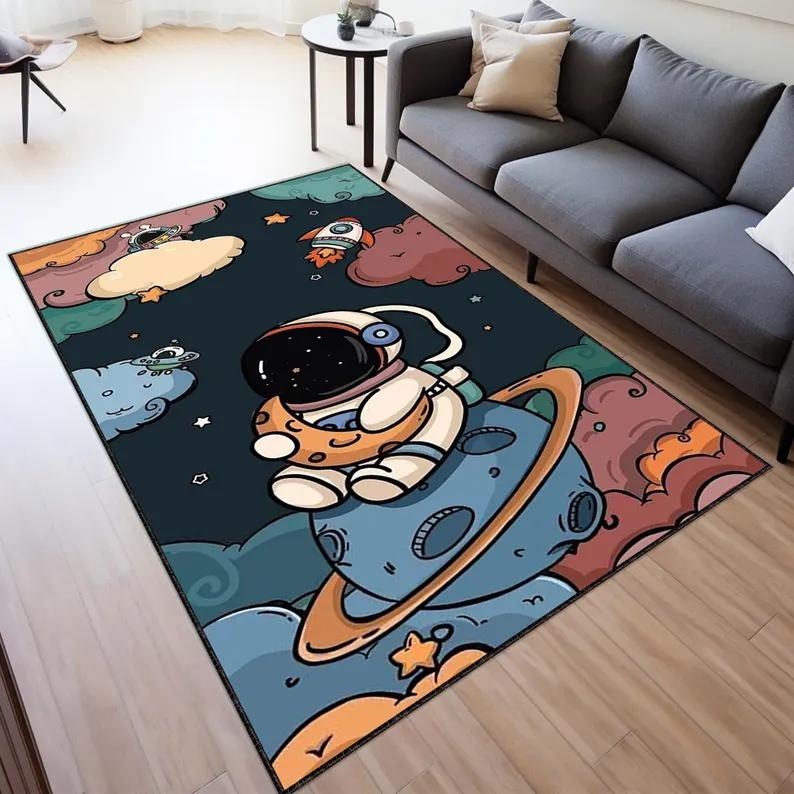 Cute Astronaut Rug Game Rugs for Children Soft Machine Washable Kids Room Carpet,Kids Area Rug Activity Rug Toddler Rug