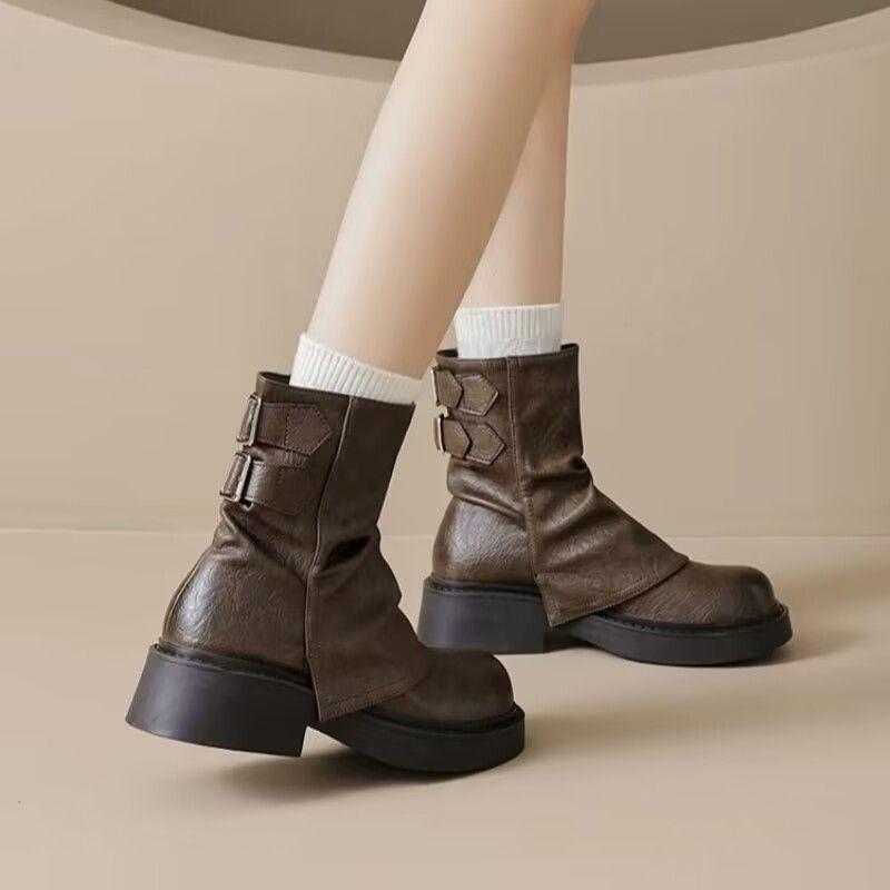 Fashion Booties Height Increasing Spring Autumn Leather New In Woman Short Shoes Trend 2025 Chic and Elegant Pu 39 Ankle Boots for Women