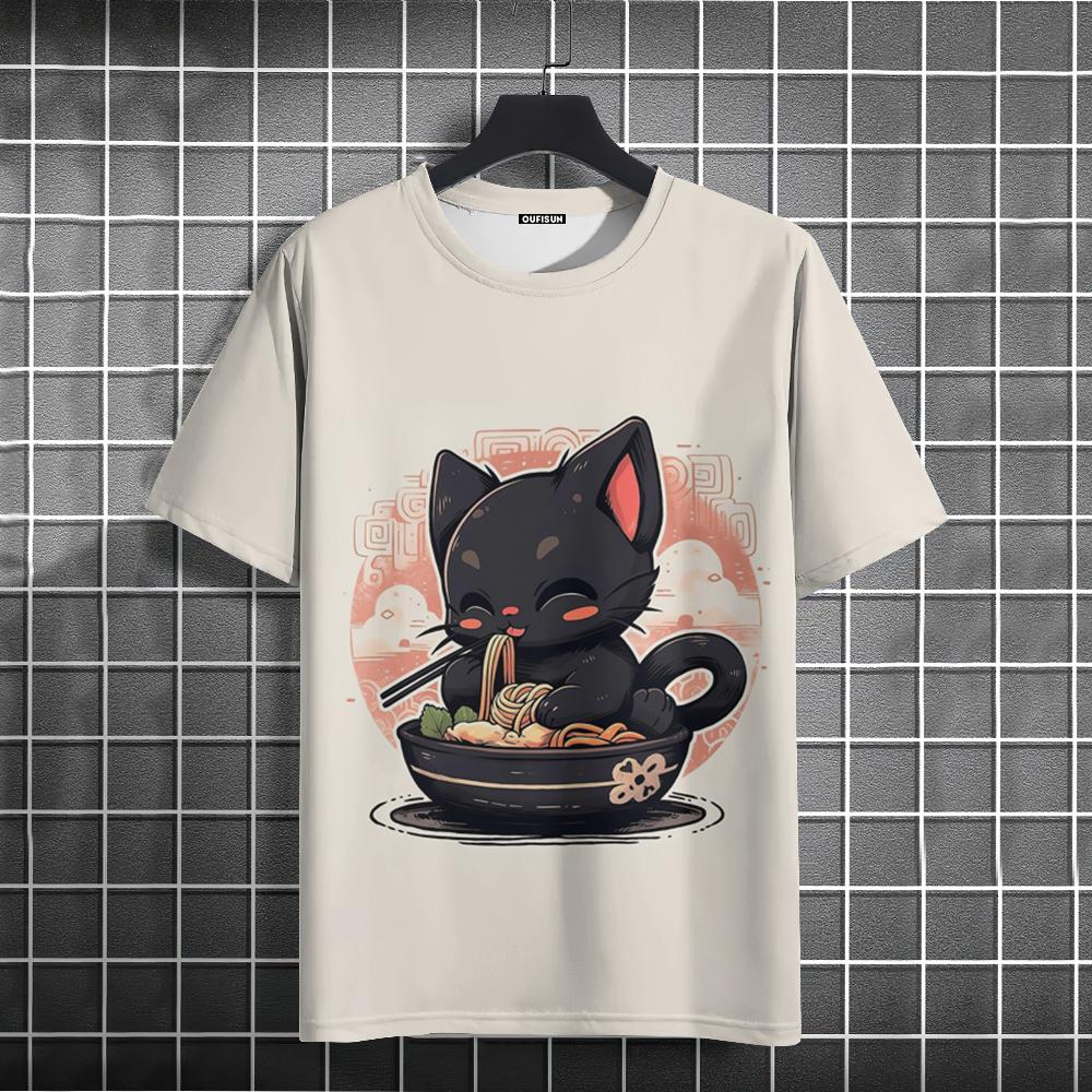 Noodle Cat 3d Print T-Shirts For Men Tee Shirts Summer Casual Short Sleeve Tops Harajuku Loose Oversize T-Shirt Men Clothing New