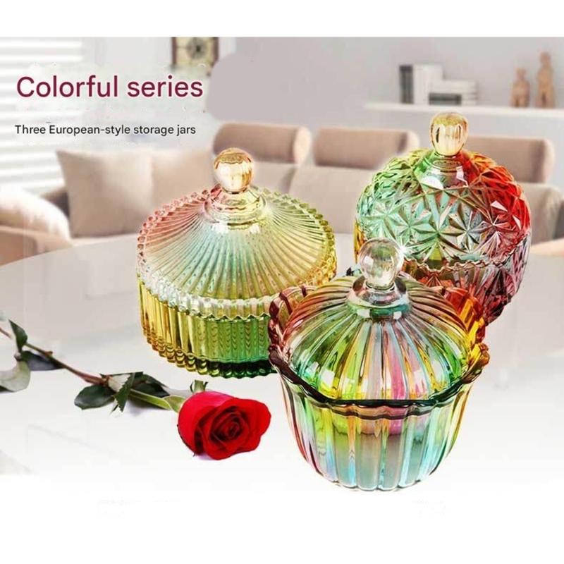 Beautiful European Style Multicolored High Transparency Glasses Candy Storage Jar for Decors and Organization at Homes