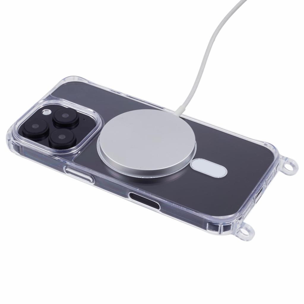 Für iPhone 16 Pro Hülle Kompatibel mit MagSafe TPU+PC 1,5mm Transparentes Handycover mit Schlüsselbandlöchern