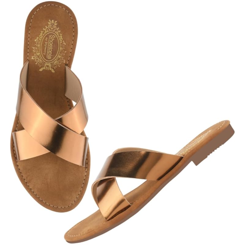 Shoetopia Women'S Flat-736 Copper Flat Sandal-5 Kids Uk (Flat-736-Copper)-Eu38