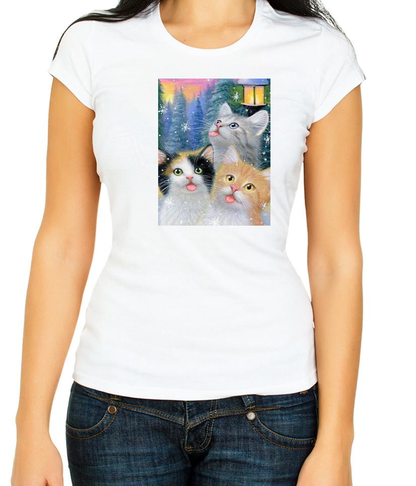 

Cute Kitten Painting Animal White 3/4 Short Sleeve T Shirt Woman F432 M
