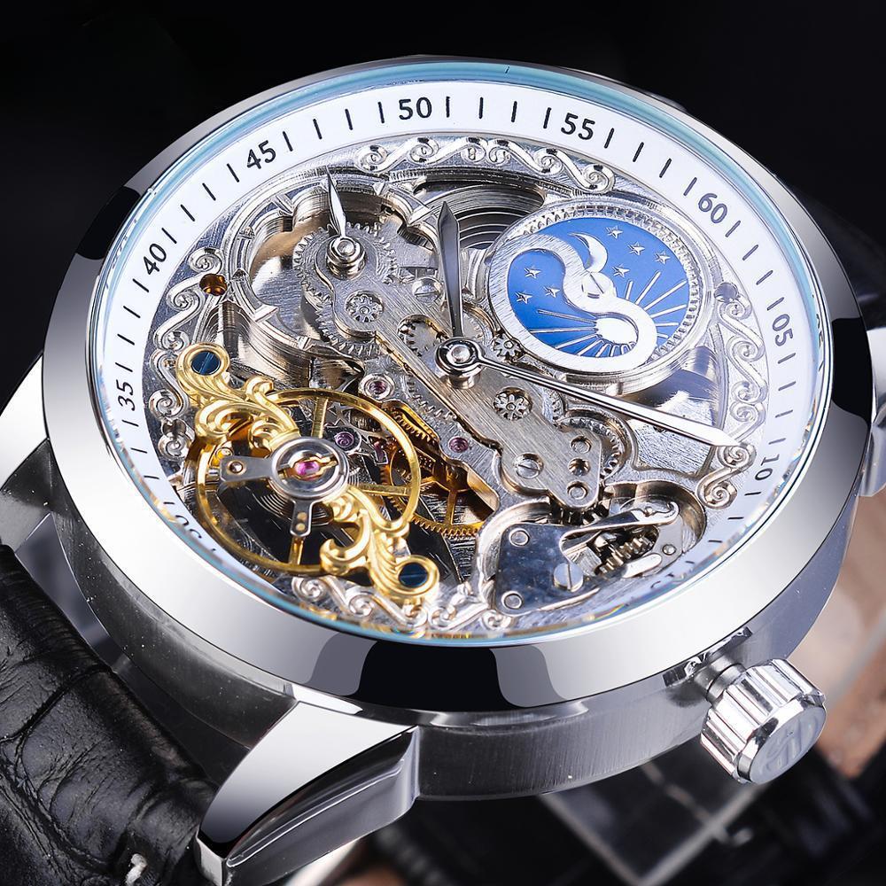 Europäische und amerikanische Herrenmode, modische und lässige skelettierte mechanische wasserdichte vollautomatische mechanische Uhr