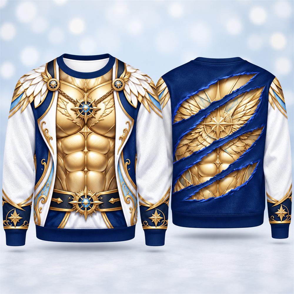 Christmas Fun Costume Fake Muscle  3D Print Long Sleeves Pullovers Autumn Winter Comfortable Base Outerwear Versatile Pullovers