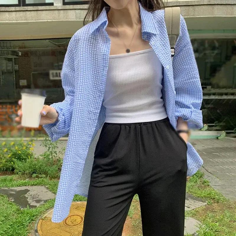 Women's Summer Korean Long Sleeves Sunscreen Shirt Loose Casual Sweet Single Breasted Turndown Collar Tops