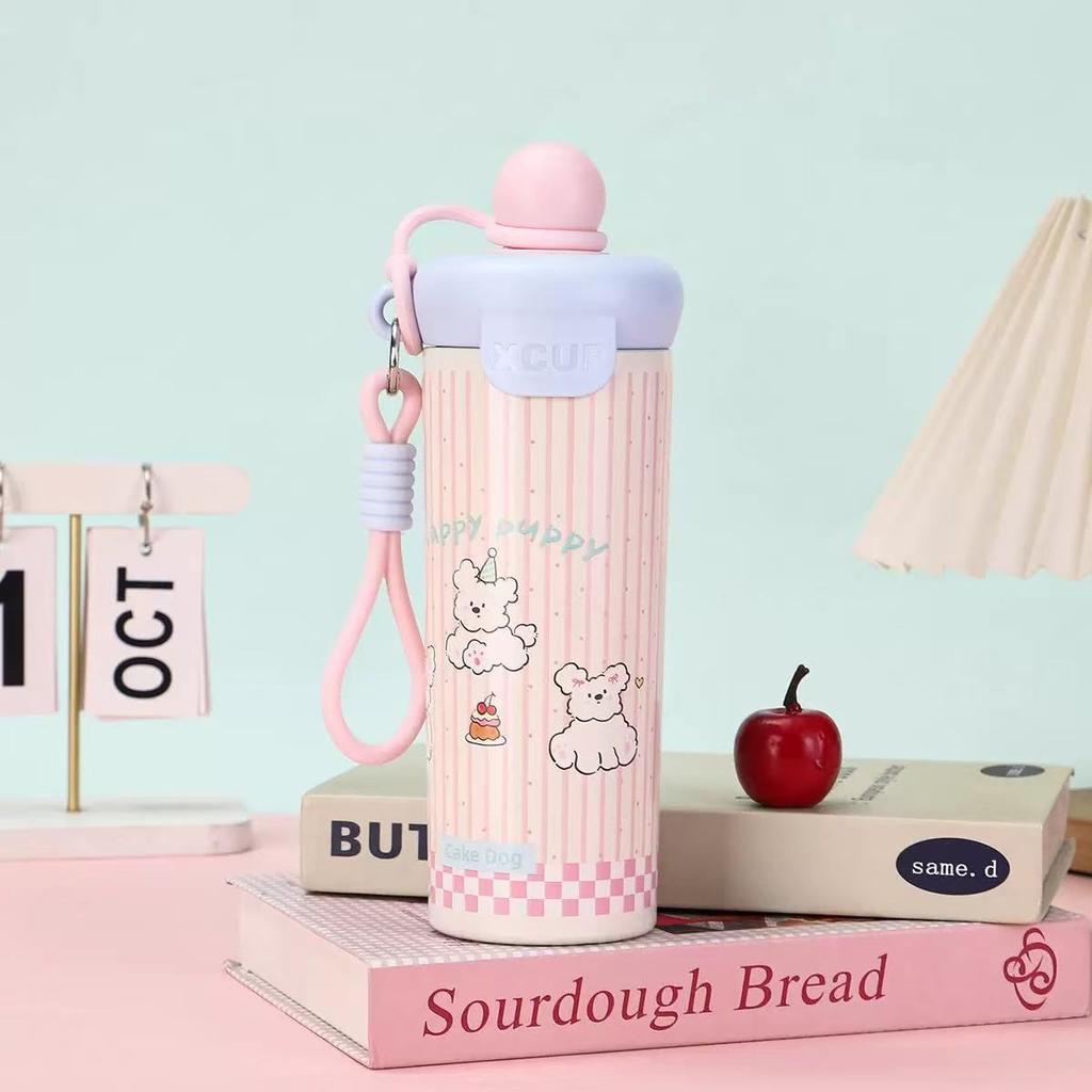 Double-layer Stainless Steel Float Thermos Cup Portable Rope Straw Cup Cute Animal Accompanying Cup