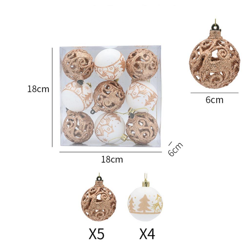 9Pcs 6cm Christmas Ball Set Plastic Hollow Out Christmas Tree Pendant Reusable Decorative Hanging Pendants for Home
