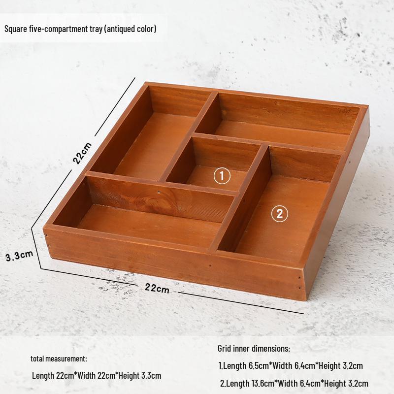 Retro Wooden Multi-Grid Desktop Storage Box and Display Tray