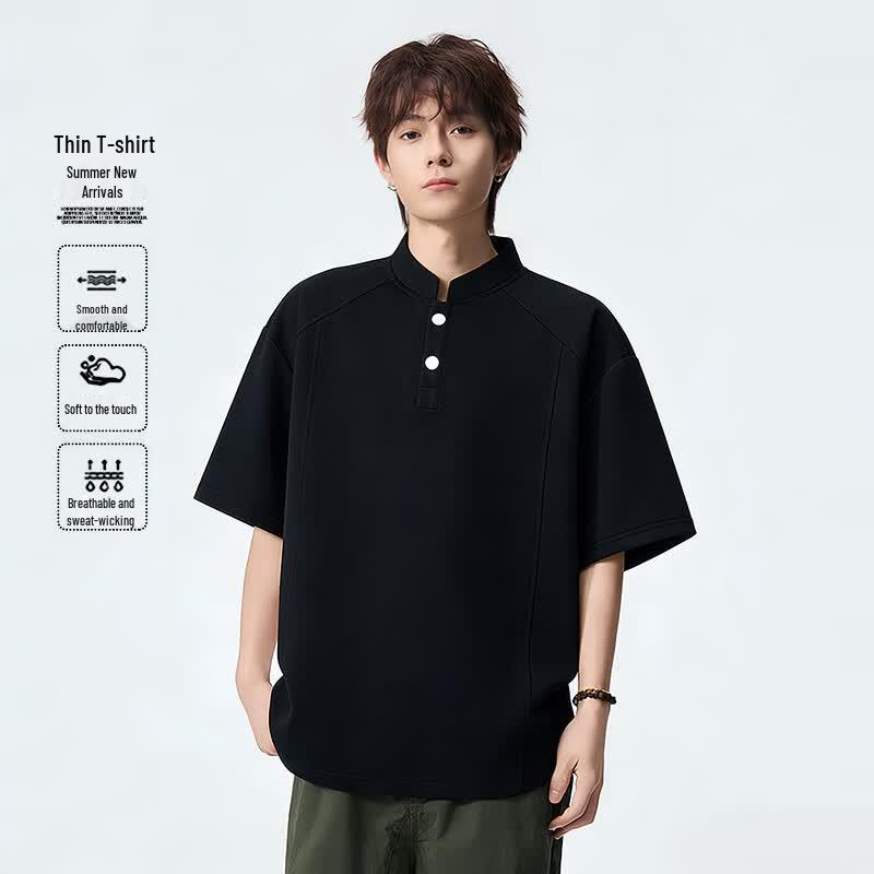 MEDE Men s Loose-Fit Henley Short Sleeve T-Shirt L
