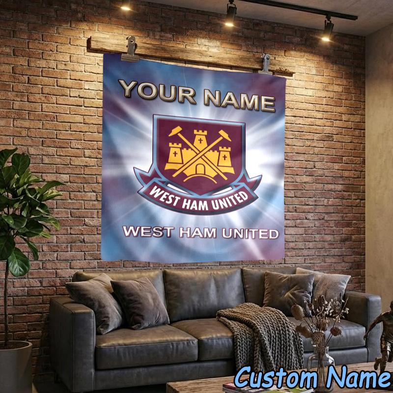 Custom Name West Ham Football Crest Hanging Tapestry Background Tapestry for Bedroom Living Room Dorm,Home Party Wall Decoration,Fan Gifts