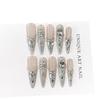 1PC Long, pointed silver cat-eye press-on nails; fully handmade; ultra-sparkly, fully rhinestone-encrusted false nail tips.