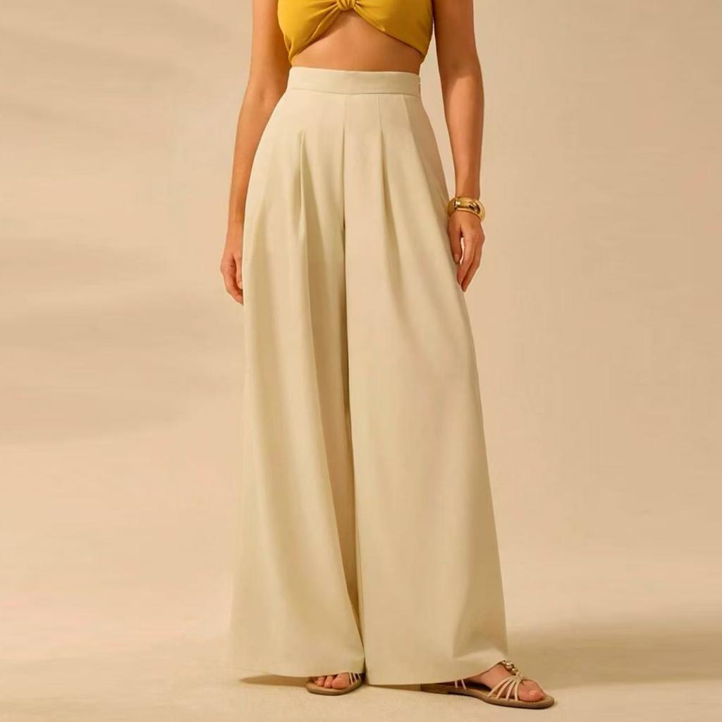 Ladies' Color Printed Casual Loose High Waisted Wide Leg Pants
